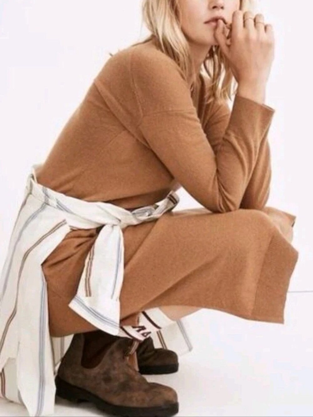 Madewell Re-imagined Camel Tan 70% Cashmere Midi Sweater Dress  178.00